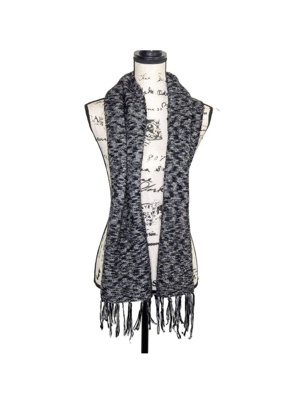 Black Gray Multicolor Thick Fringe Winter Scarf